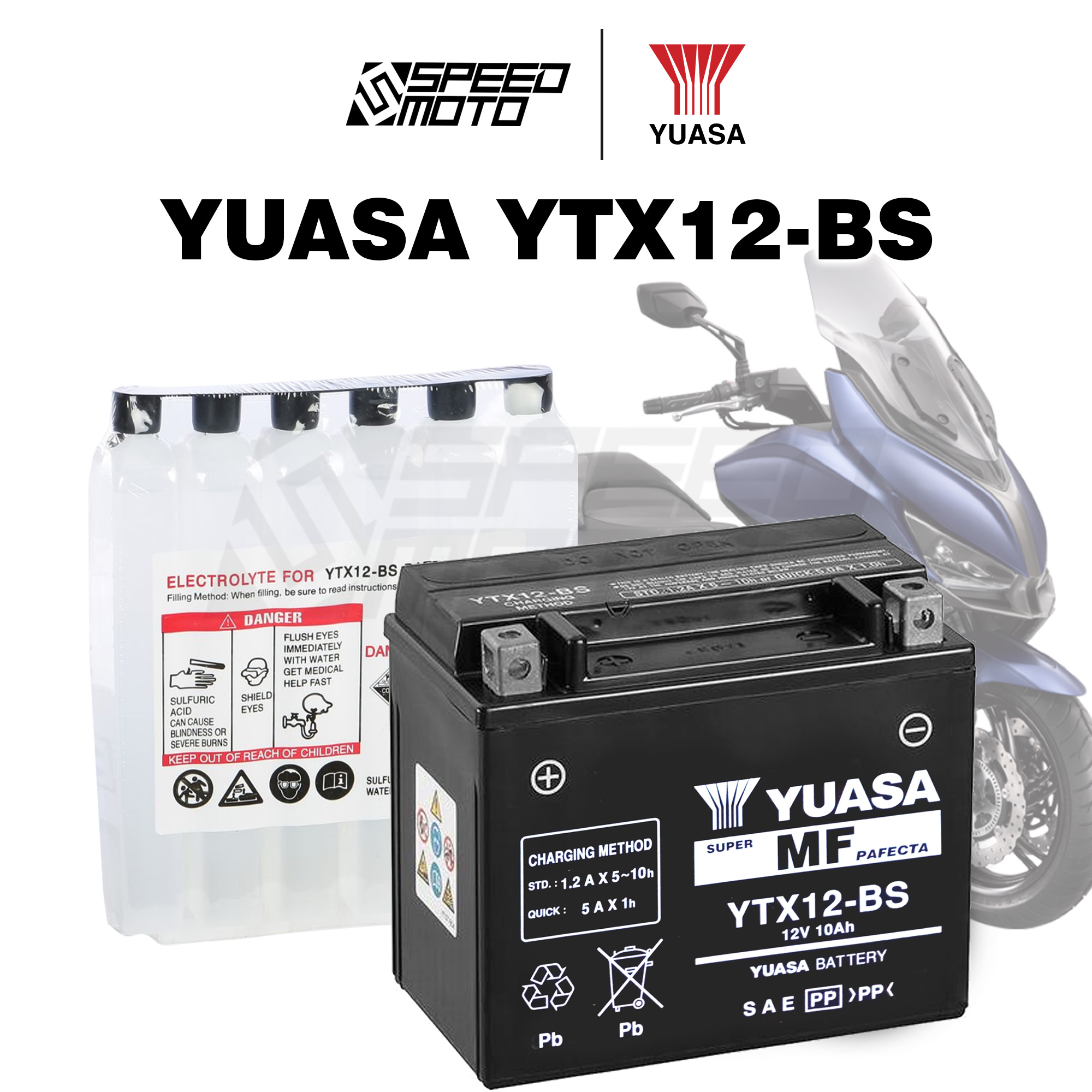 Batterie moto YUASA YTX12-BS 12V 10Ah