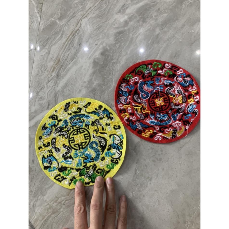 Miếng Sticker Thêu Ủi hinh tron rồng vàng đỏ
