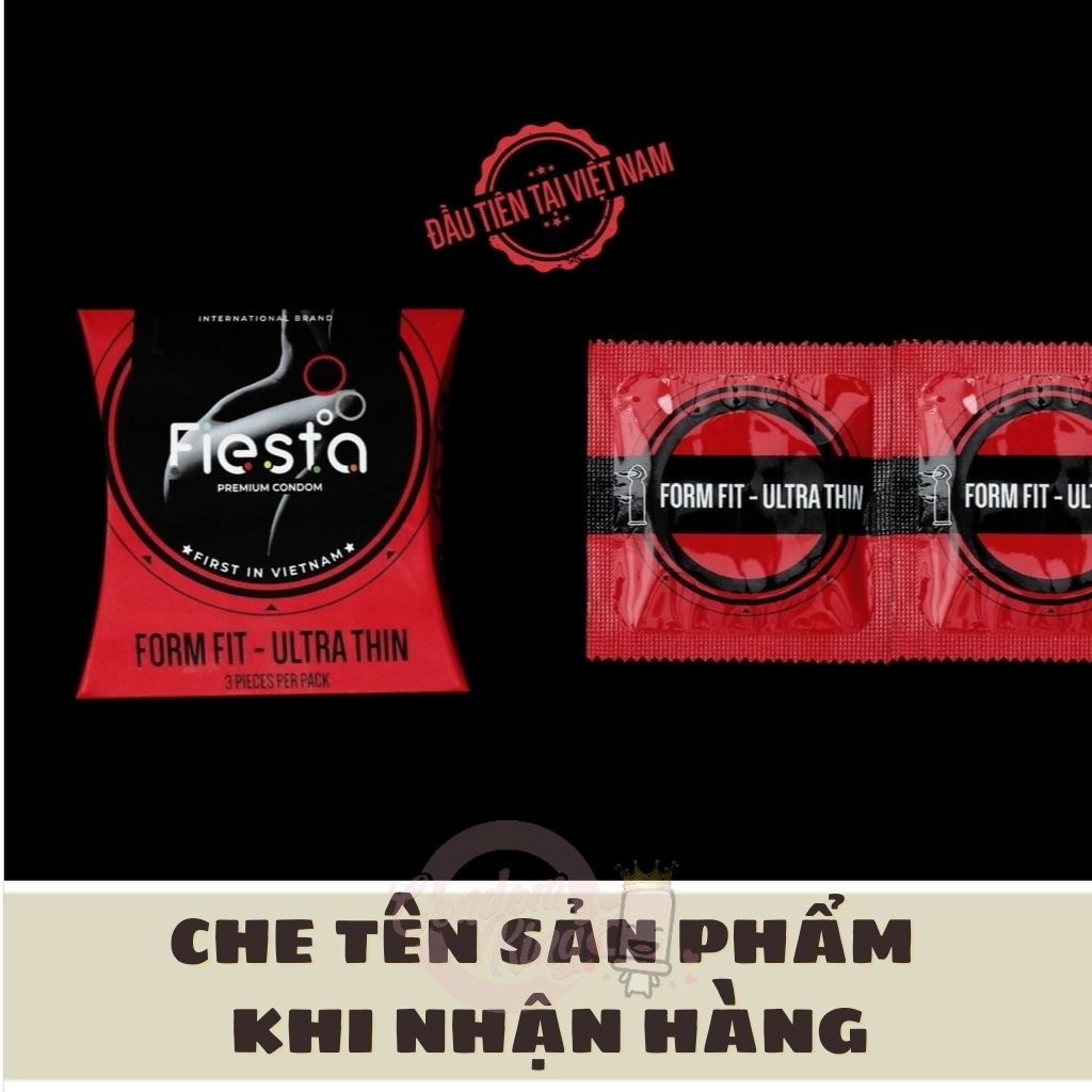 Bao cao su Fiesta Form Fit Ultra Thin ôm sát siêu mỏng – hộp 3 cái - Che tên sản phẩm + Quà tặng kèm