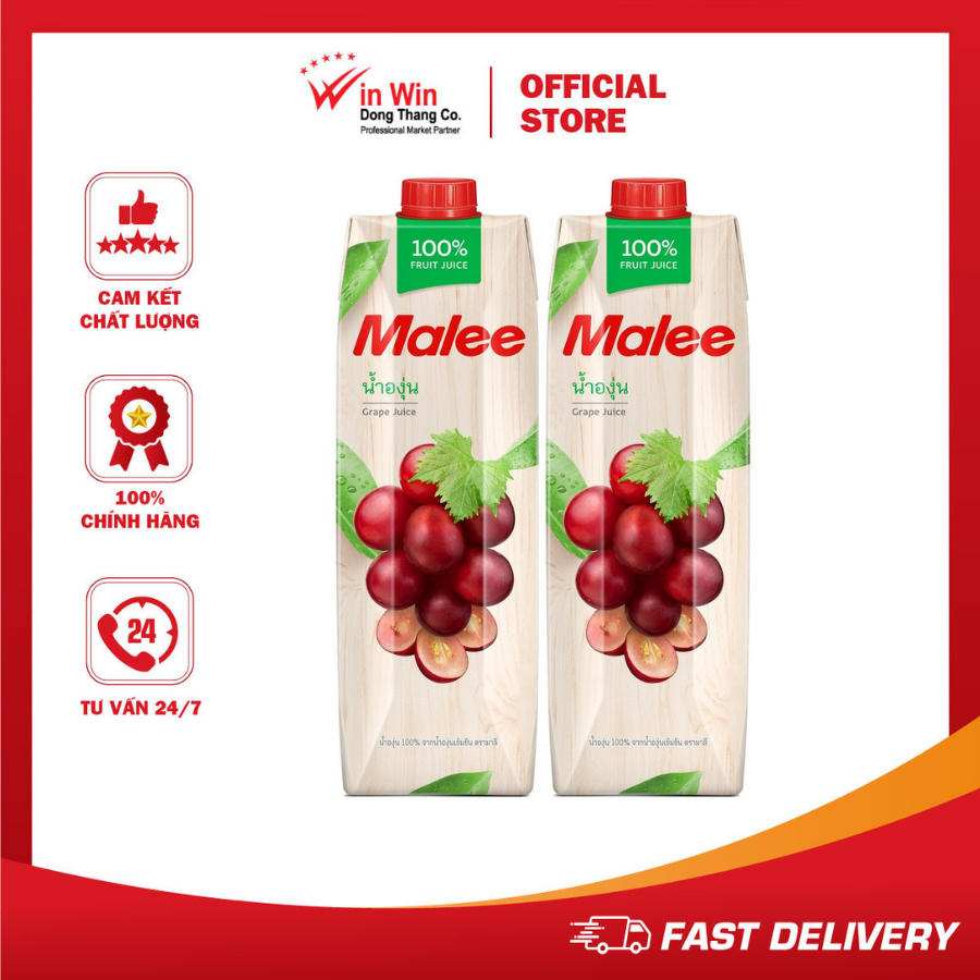 COMBO 2 Hộp Nước Ép Nho Malee 1L | Malee 100% Grape Juice 1L