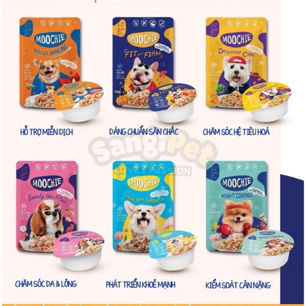 Pate Moochie cho chó con, chó trưởng thành gói 85g (6 hương vị)
