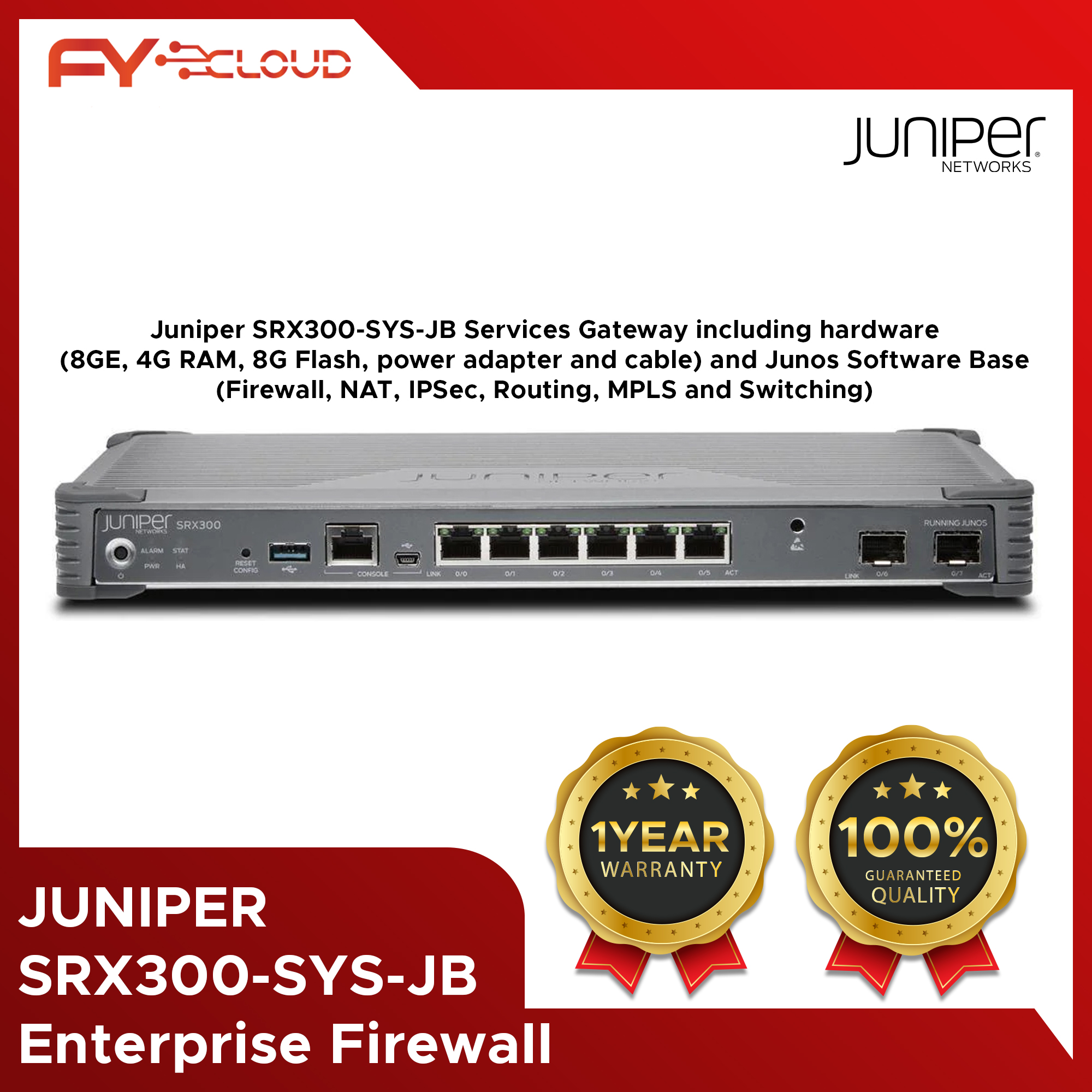 Juniper SRX300SYSJB Services Gateway including hardware (8GE, 4G RAM
