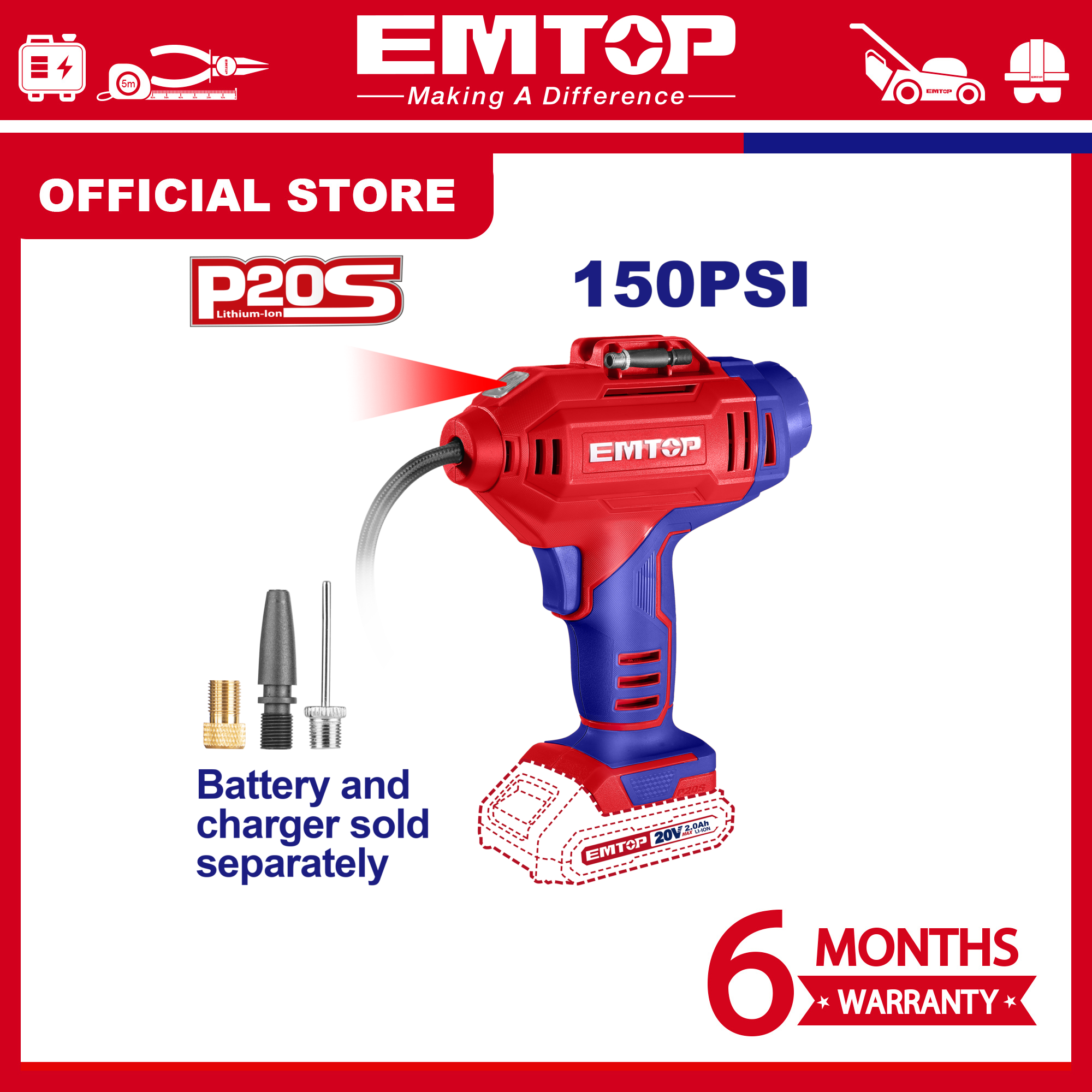 Li Ion Aldi Cordless Tyre Inflator EMTOP Wrt Lithium-ion Auto Air