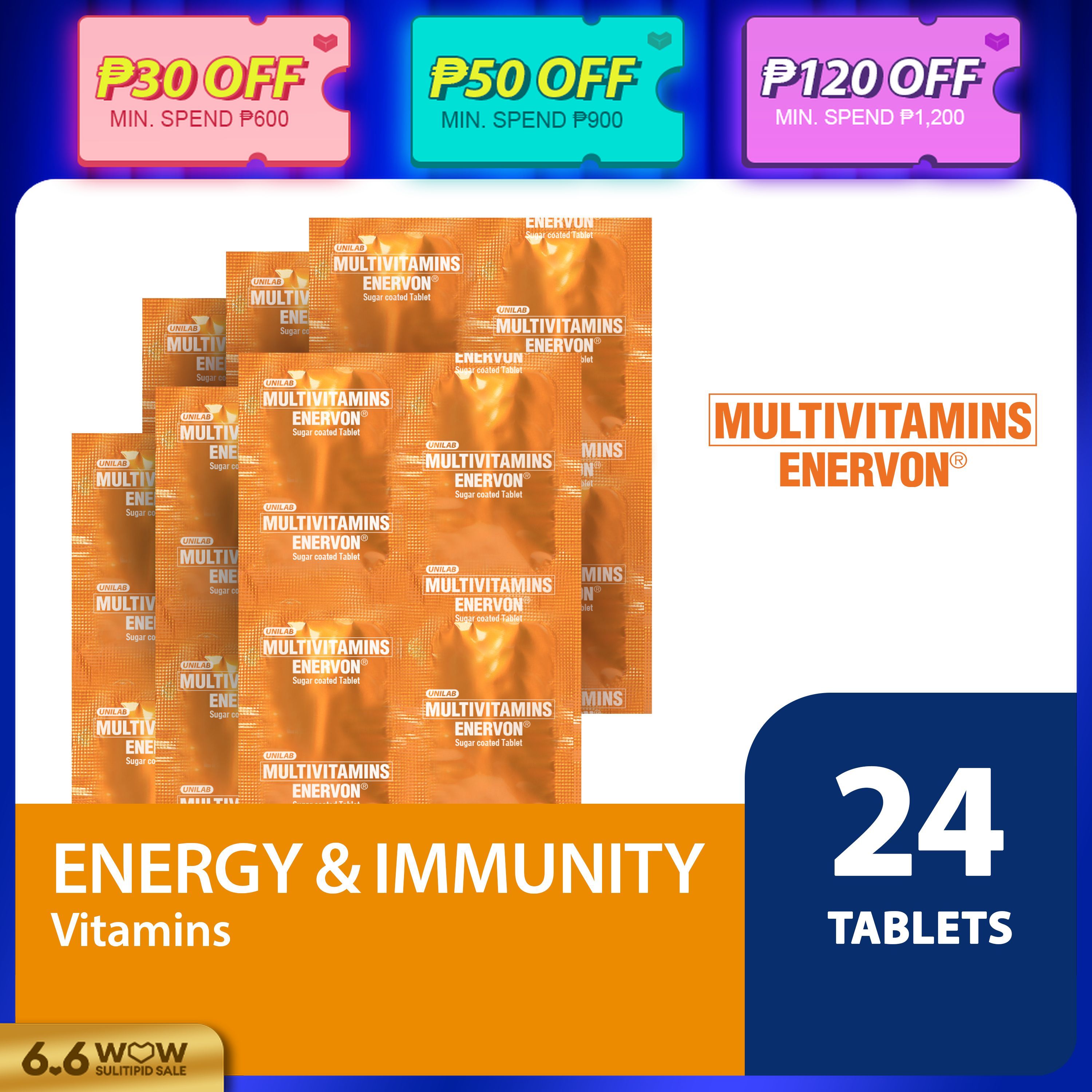Unilab Enervon C Multivitamins for Adults 24 Tablets For Everyday