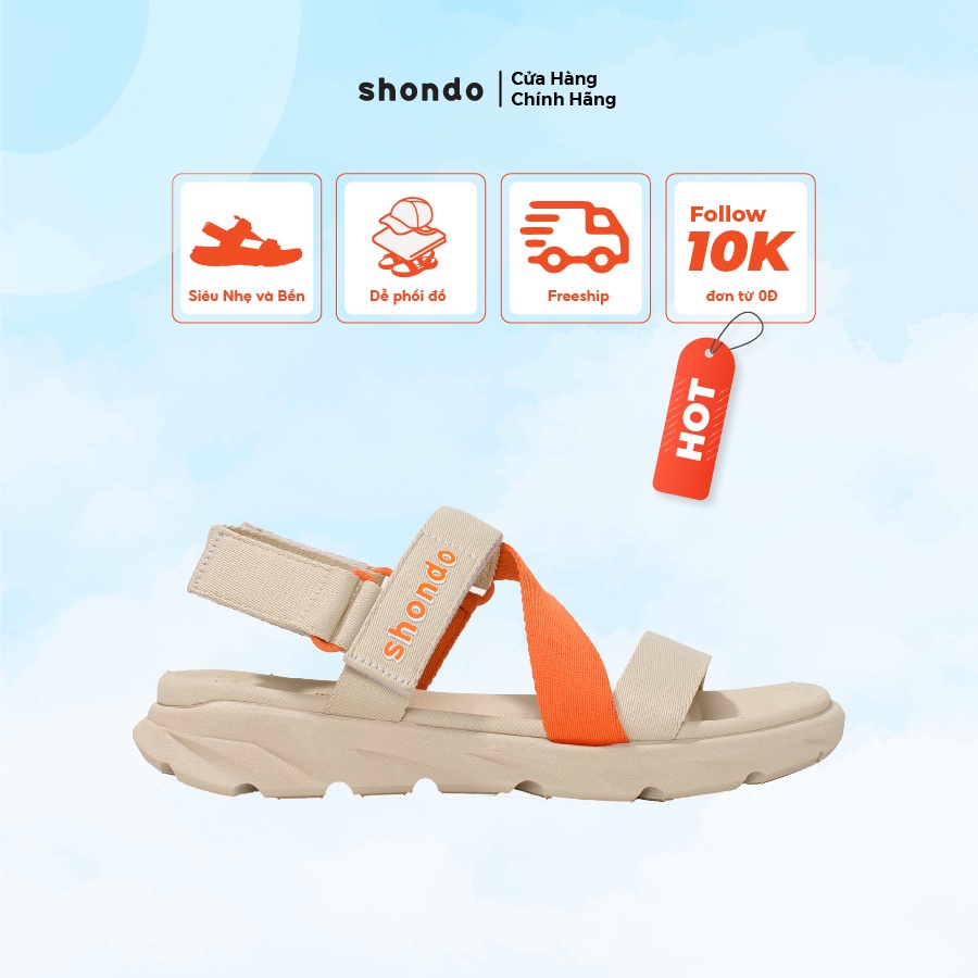 Giày sandals nam nữ shondo f6 sport đế be phối quai cam f6s2580