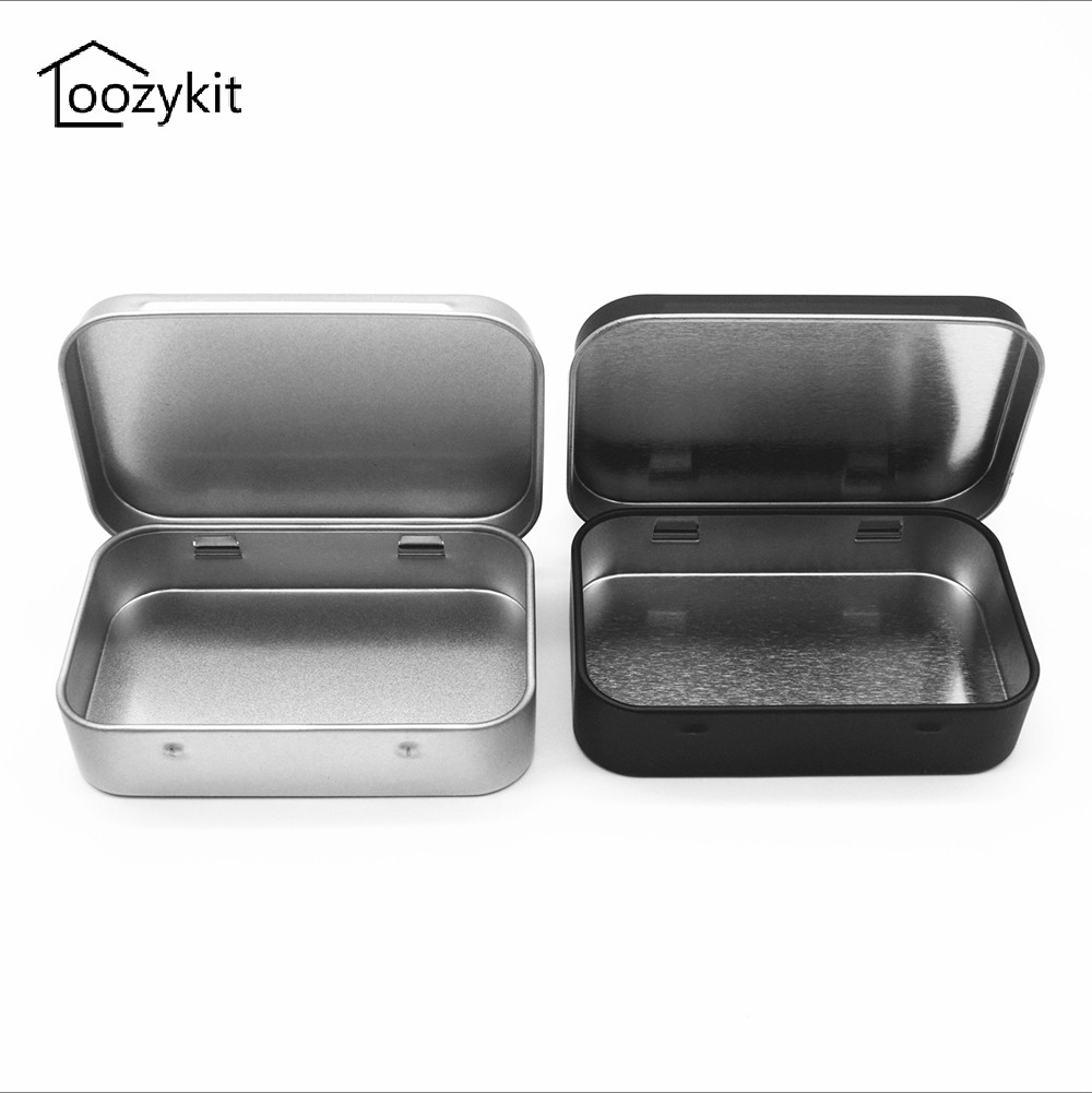 Loozykit 1pc Survival Kit Tin Small Empty Metal Tin Silver Black Flip Storage Box Case Organizer For Money Coin Candy Key Home Storage