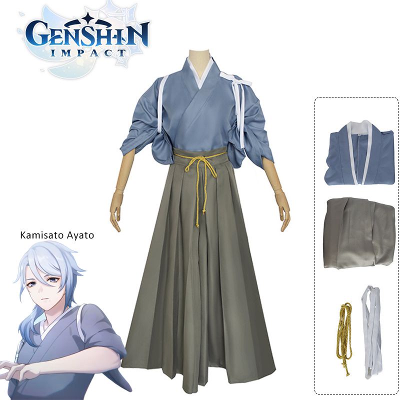 Game Genshin Impact Kamizato Ayato Cosplay Costume Wig Kimono Outfits Halloween Carnival