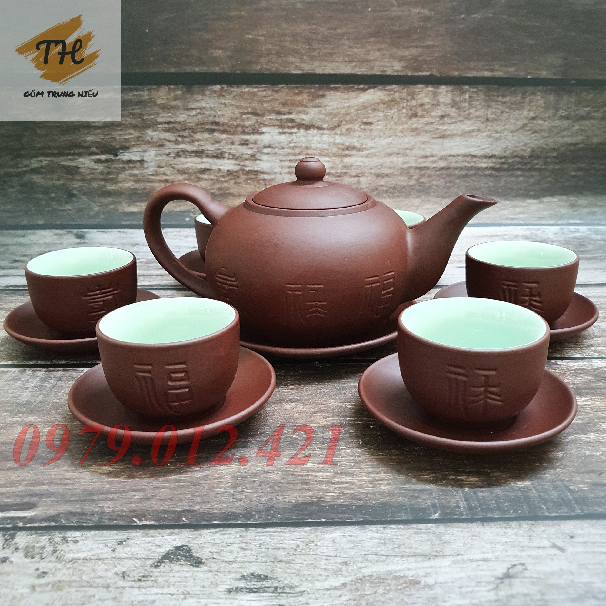 Bộ ấm chén tử sa bát tràng Phúc Lộc Thọ dung tích 400ml
