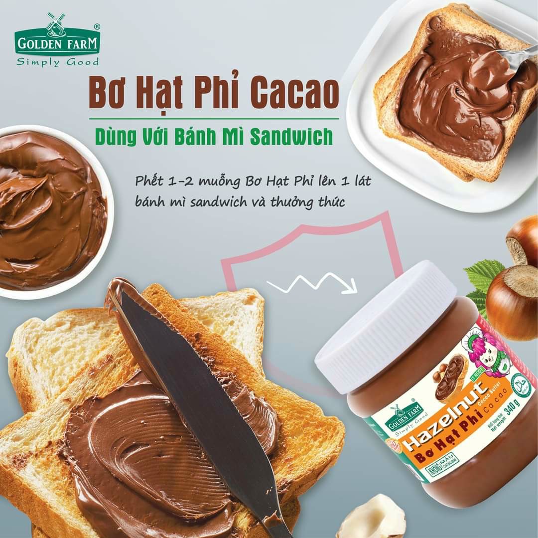 BƠ HẠT PHỈ CA CAO GOLDEN FARM HAZELNUT COCOA BUTTER HSD MỚI NHẤT