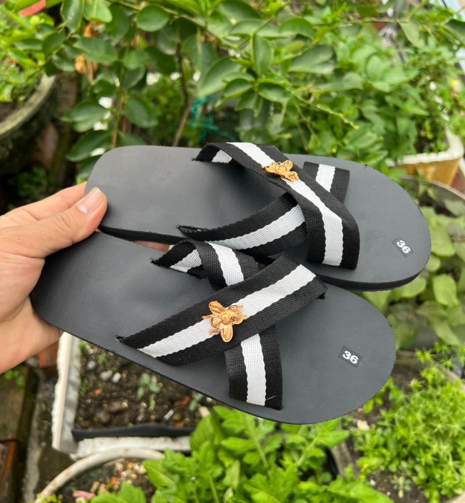 Dép quai chéo dù trắng đen nam nữ ( thới giới sandal )