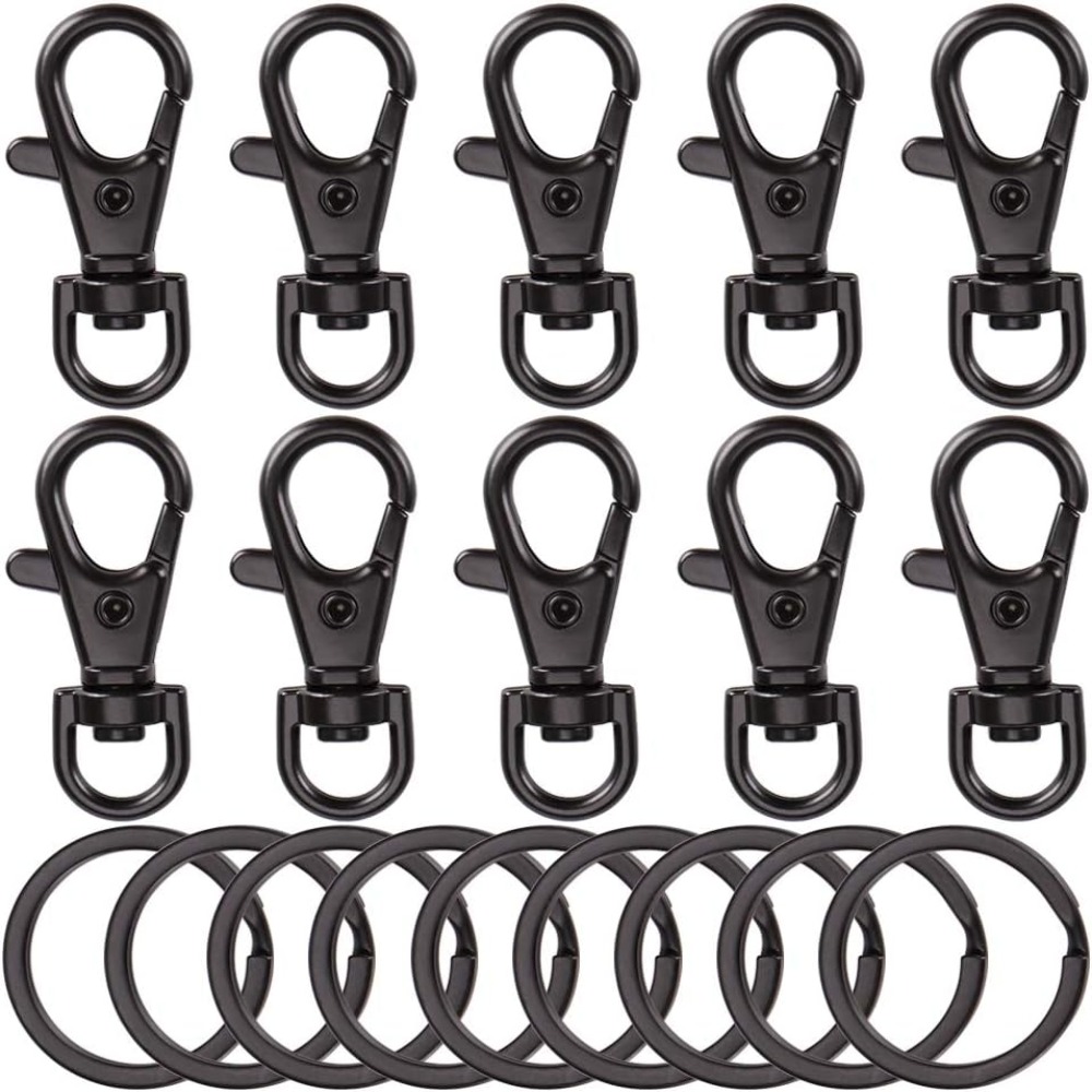 NORORTHY Metal Key Chain Rings 20pcs Black Keychain Clip Small