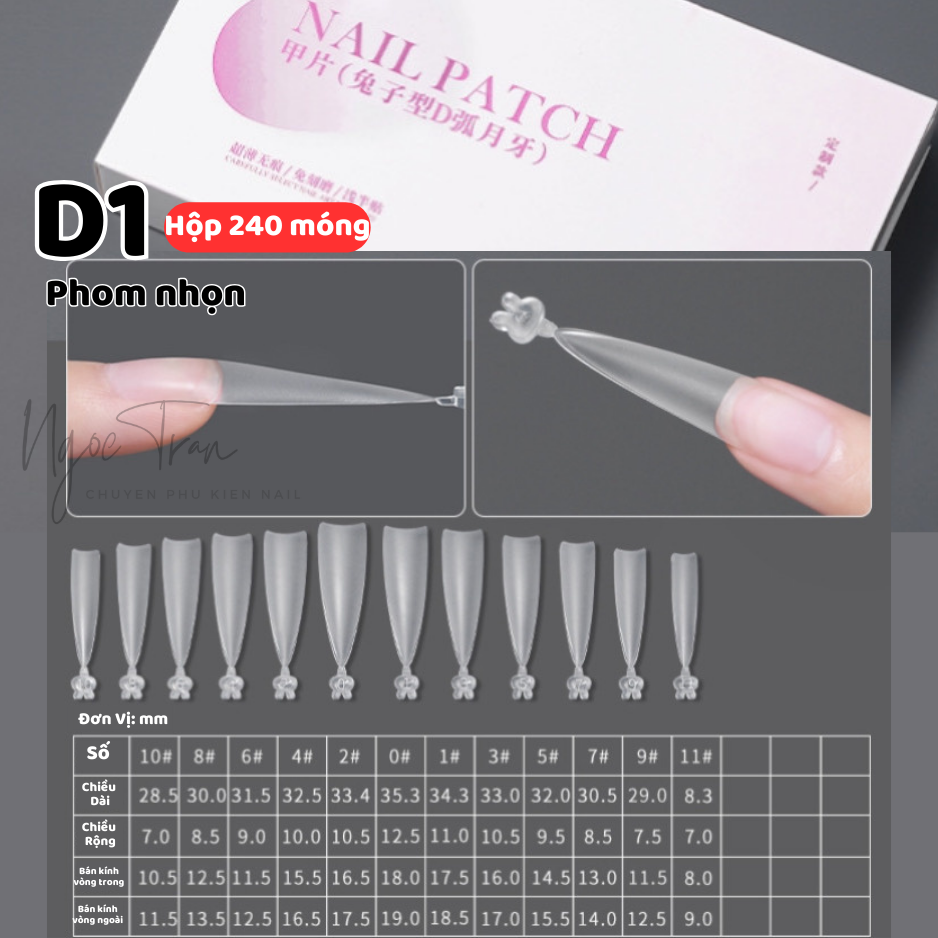 Hộp móng nối siêu mỏng nhám | phom than nhọn oval tròn | móng tip 300 móng