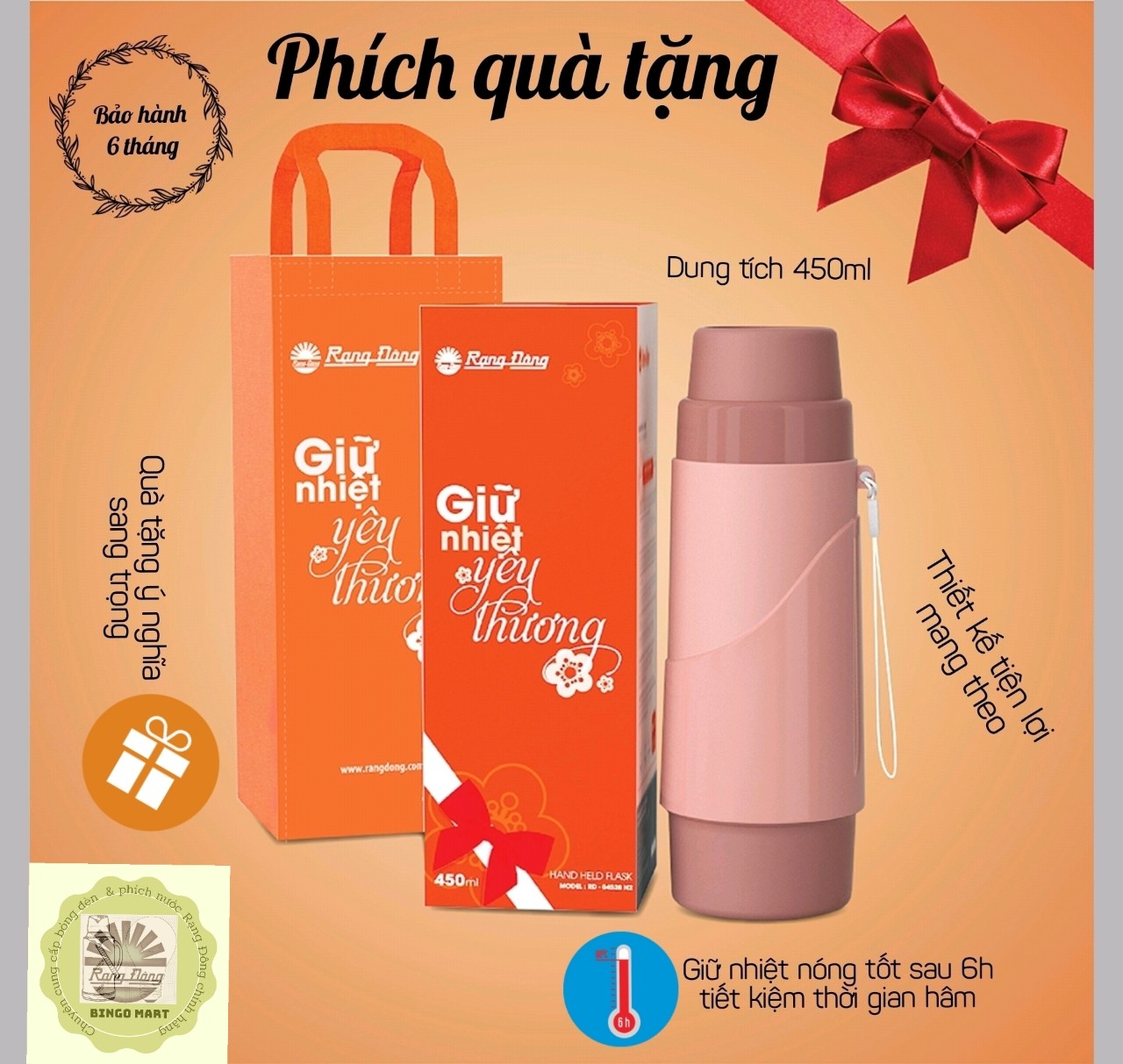 [RẠNG ĐÔNG CHÍNH HÃNG]Phích quà tặng 0,45L Model: RD-04528 N2 (QT)