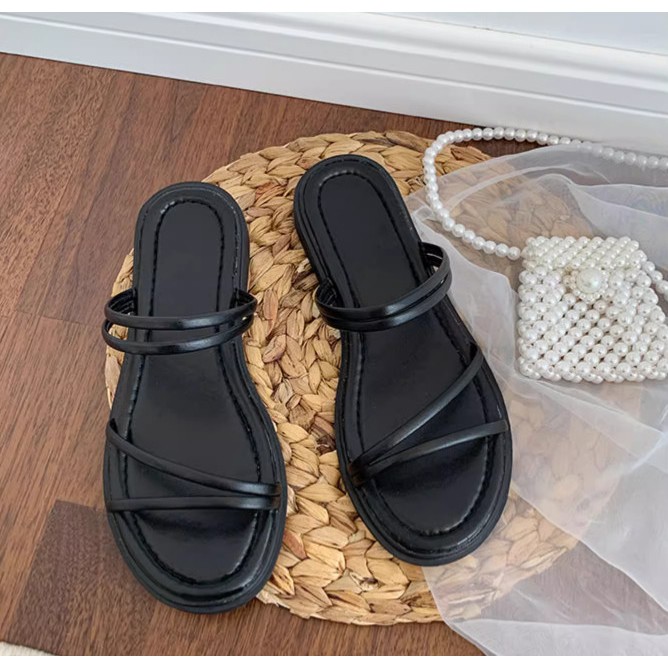Dép Sandal Nữ MYSSTORE Đế Băng Dây Quai Đôi Basic Da Mềm Êm Chân DD-1233