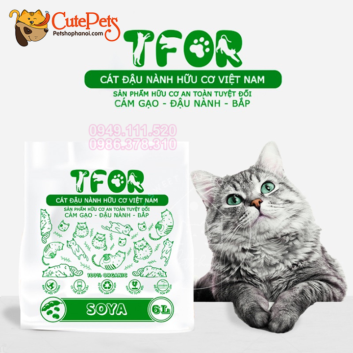 Cát đậu nành hữu cơ TFOR 6L Cát vệ sinh mèo đổ được bồn cầu - Cutepets