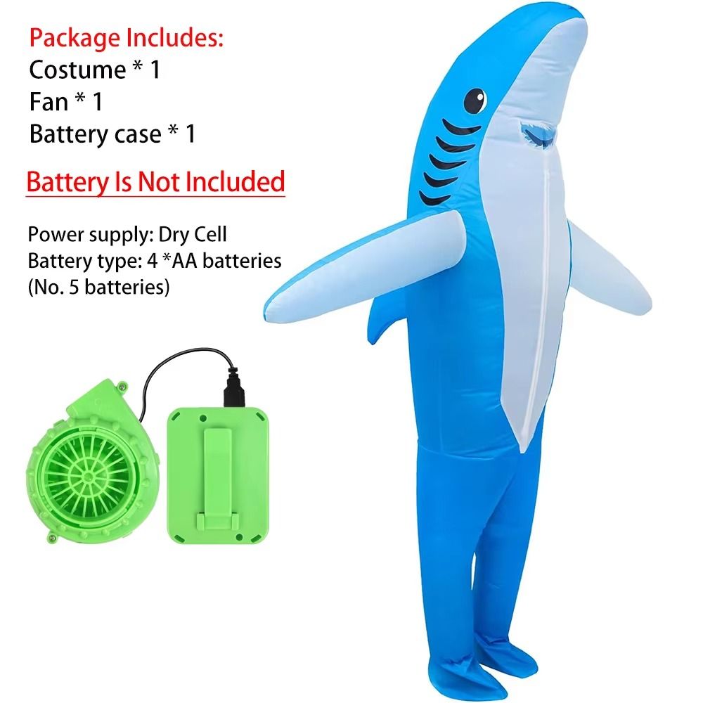 Funny Cute Shark Inflatable Suit Battery Box Full Body Jumpsuit Blow Up ...