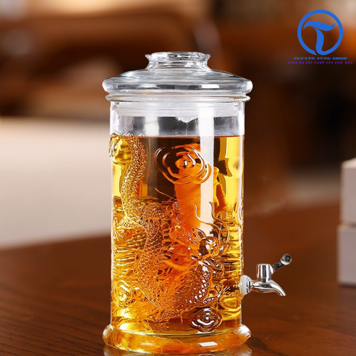 Bình Thủy Tinh Trụ Rồng  8 Lít (Có Vòi)