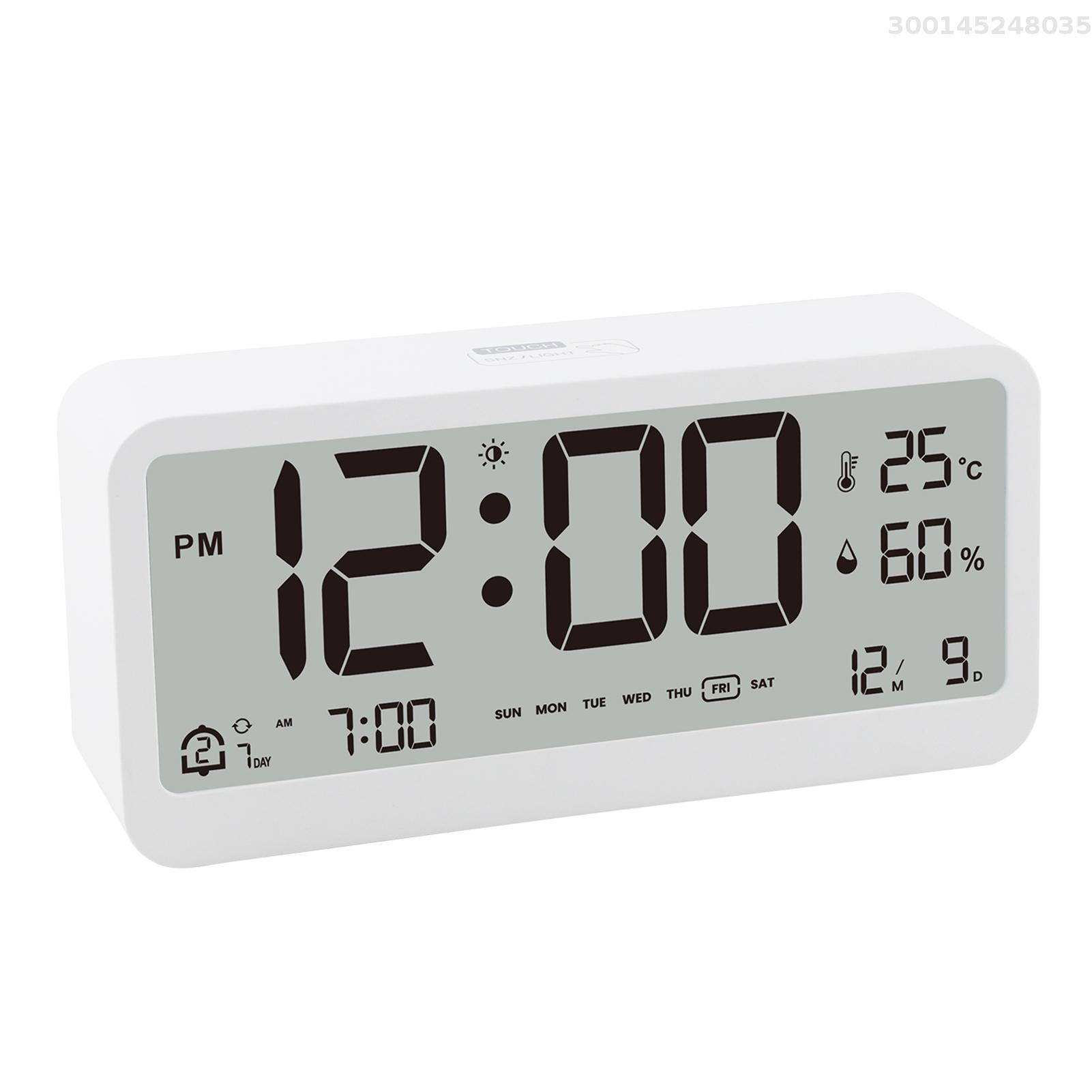 8001-EN Multifunctional Digital Clock LED Brightness Adjustable Temperature Humidity Displaying Alarm Clock with Dual Alarms Modes, Week & Date & Month Display, 12/24H Format, Snooze Function, Auto-Dimming, Light-at-Night Mode