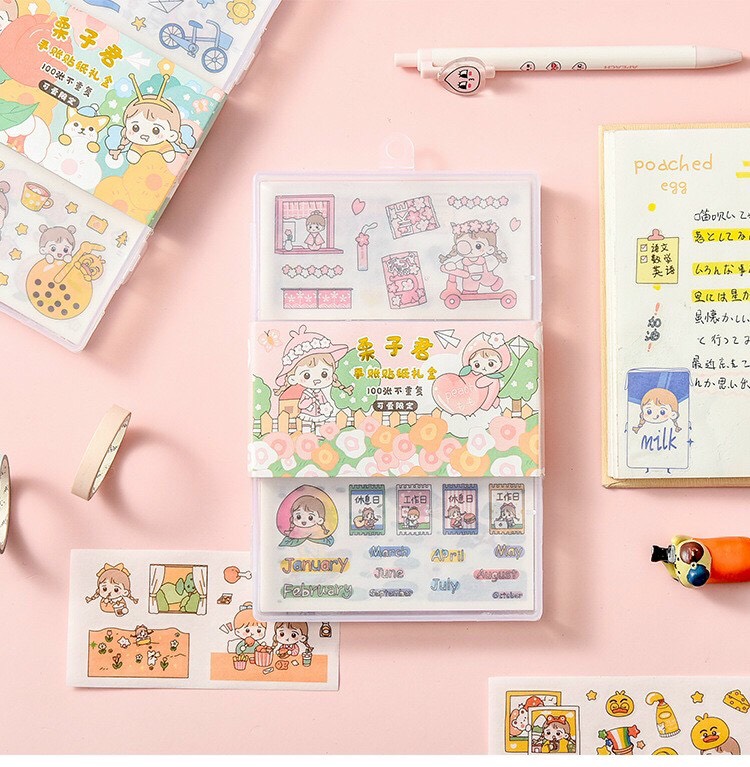 100 tấm sticker kèm hộp DIY