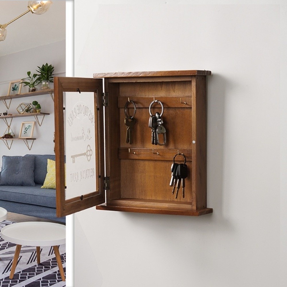Key Box Rustic Creative Vintage Cabinet Key Rack Rustic Wooden Key Storage Box ...
