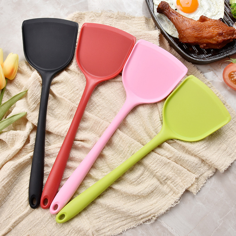 Papaba Silicone Non-Stick Egg Fish Frying Pan Scoop Spoon Shovel Turner Cooking Utensil, Size: One size, Black