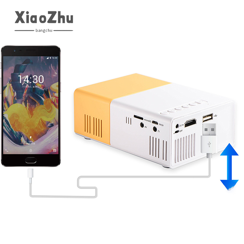XiaoZhubangchu Projector mini HD projector wired mobile phone same screen led