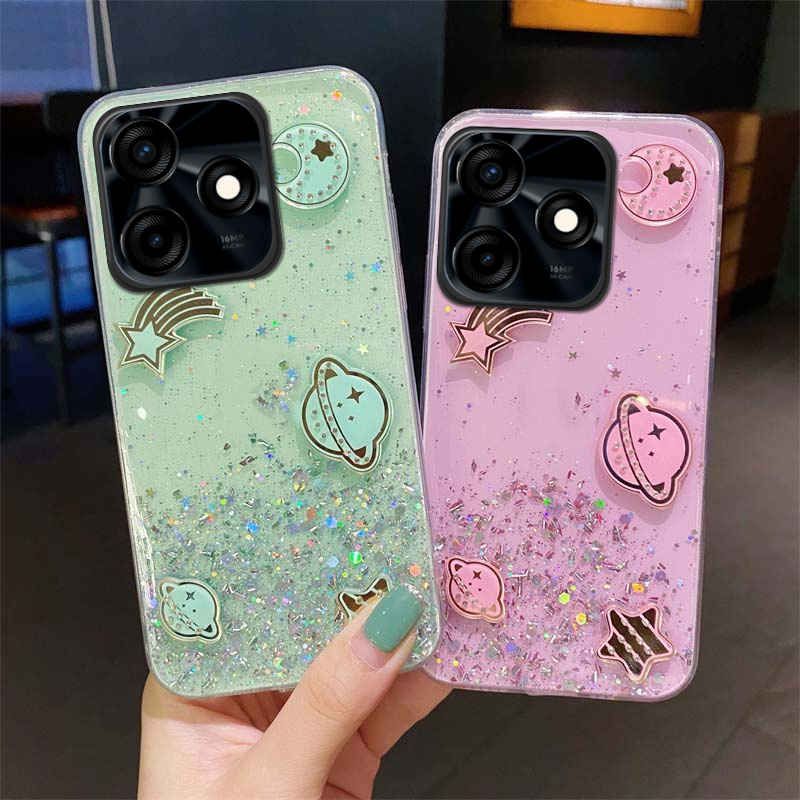 Phone Cover itel P55 4G Sparkling Soft Transparent Silicone Space Planet Stars Moon Girl Anti Fall Case for itel P55 NFC Back Cover.