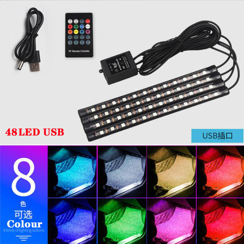 【Bestseller】 Neon 48 LED Car Interior Foot Strip Kit with USB Remote ...