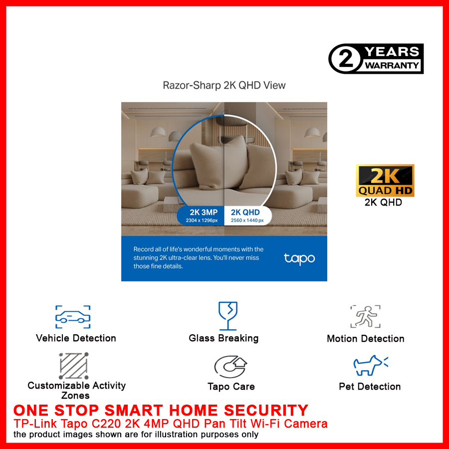 Buy Ipohonline TP-Link Tapo C220 2K 4MP QHD Pan Tilt AI Home Security Wi-Fi  CCTV ONVIF IP Camera online