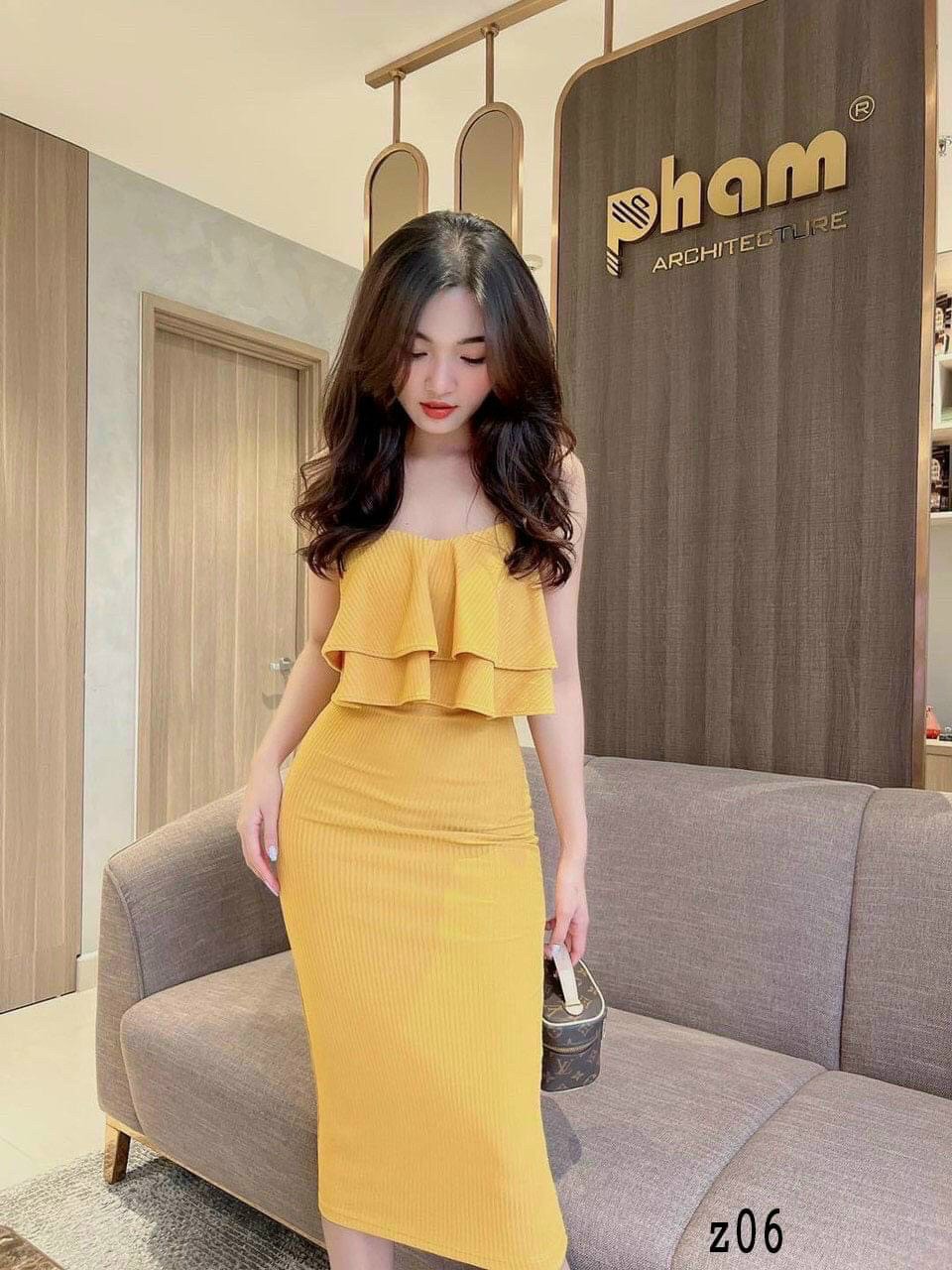 Đầm thun gân ôm body hai dây bèo ngực siêu xinh