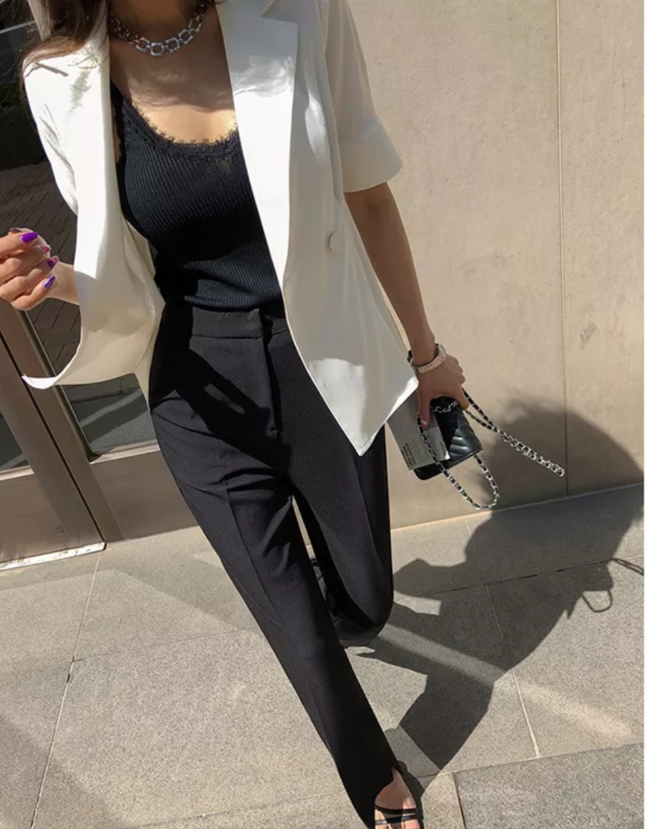 Áo Khoác Vest Blazer Một Nút Dáng Dài Thanh Lịch( TẶNG KÈM ÁO ỐNG)