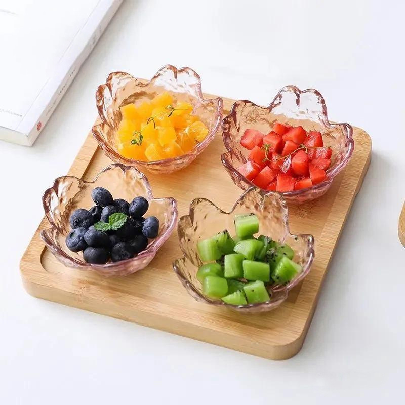 Small Glass Dish Nordic Style Gold Inlay Glass Sauce Bowl BBQ Seasoning Dipping Flower Petal Bowl Glass Seasoning Dish. 