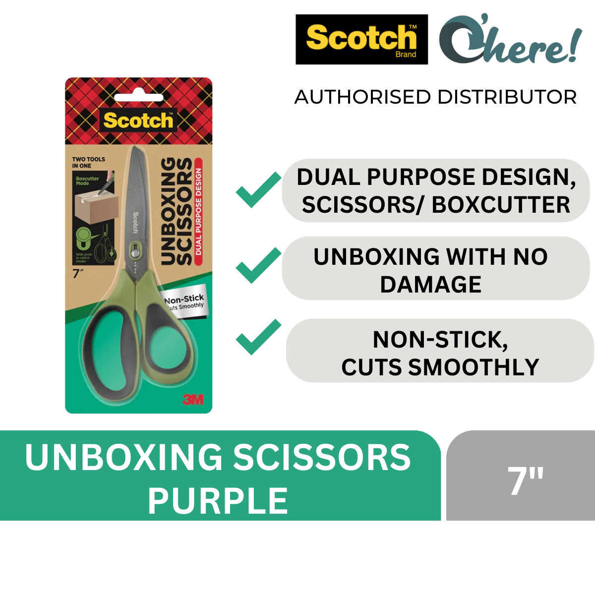 3M Scotch NonStick 2 in 1 Unboxing Scissors 7" Scissors/ Boxcutter