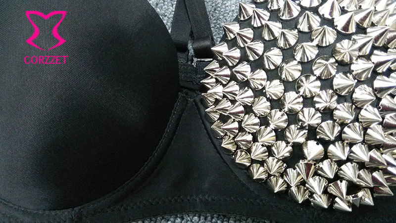 Aweisuan Luxury Exotic Dancewear Punk Push Up Bra Rivet Studded Bra Top Burlesque Women Brassiere With Wing Bralette Club Party Sujetador. 