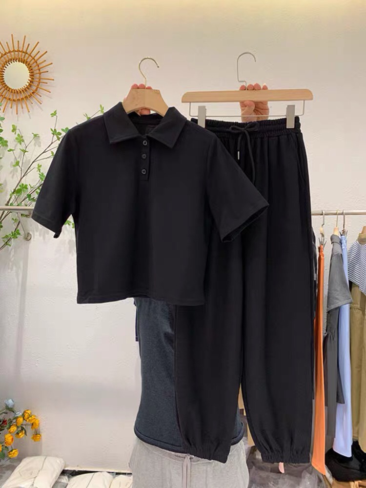 Sét áo croptop polo kèm quần bom bo gấutrẻ trung cá tính