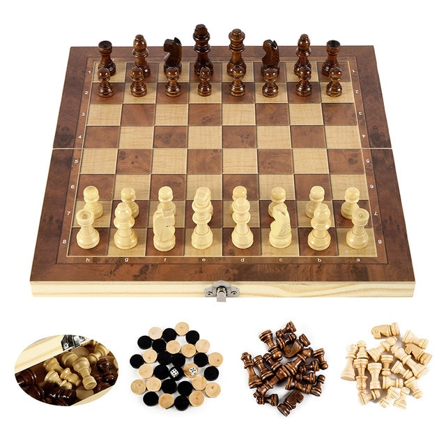 3 in 1 Chess Board, Folding Wooden Portable Chess Game Board, Wooden Chess Board for Adults
