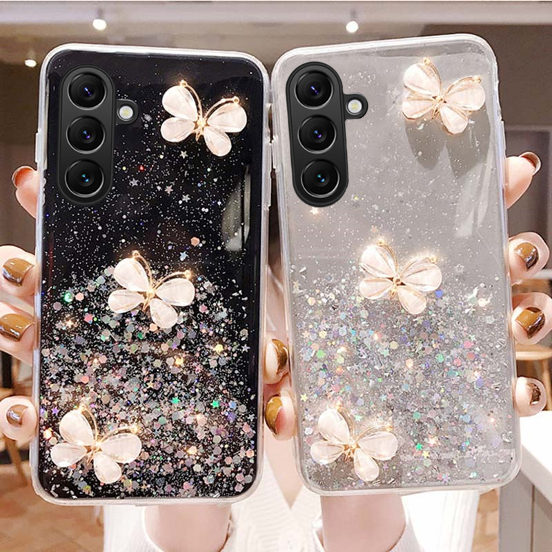Phone cover Samsung Galaxy S24 FE 24 Ultra Back case Sparkling Star Moon Soft Silicone Transparent Butterfly Pattern Anti Drop For Samsung S24 Ultra Plus S24 FE Phone cases.
