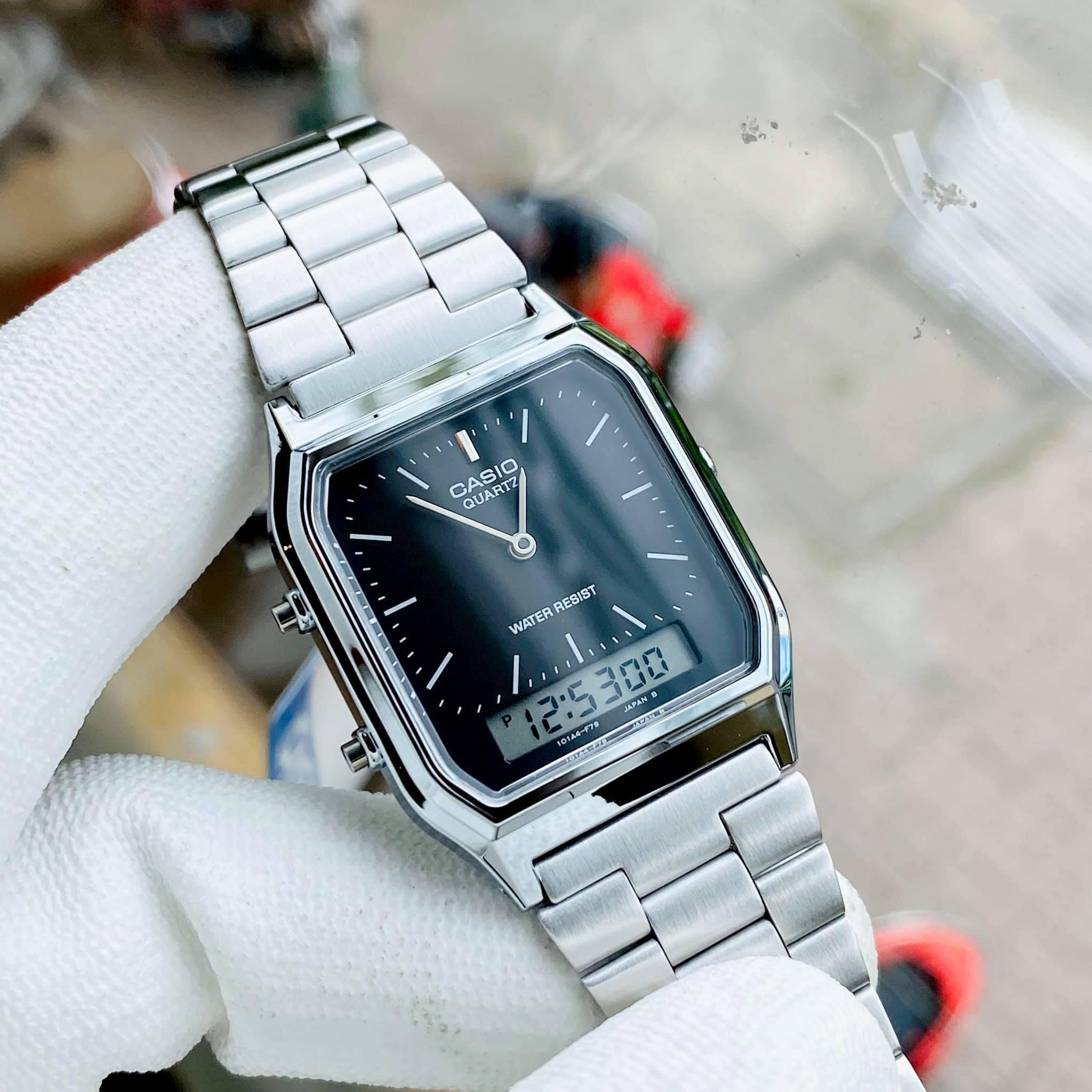 ĐỒNG HỒ NAM NỮ CASIO AQ 230A 1A MẶT ĐEN