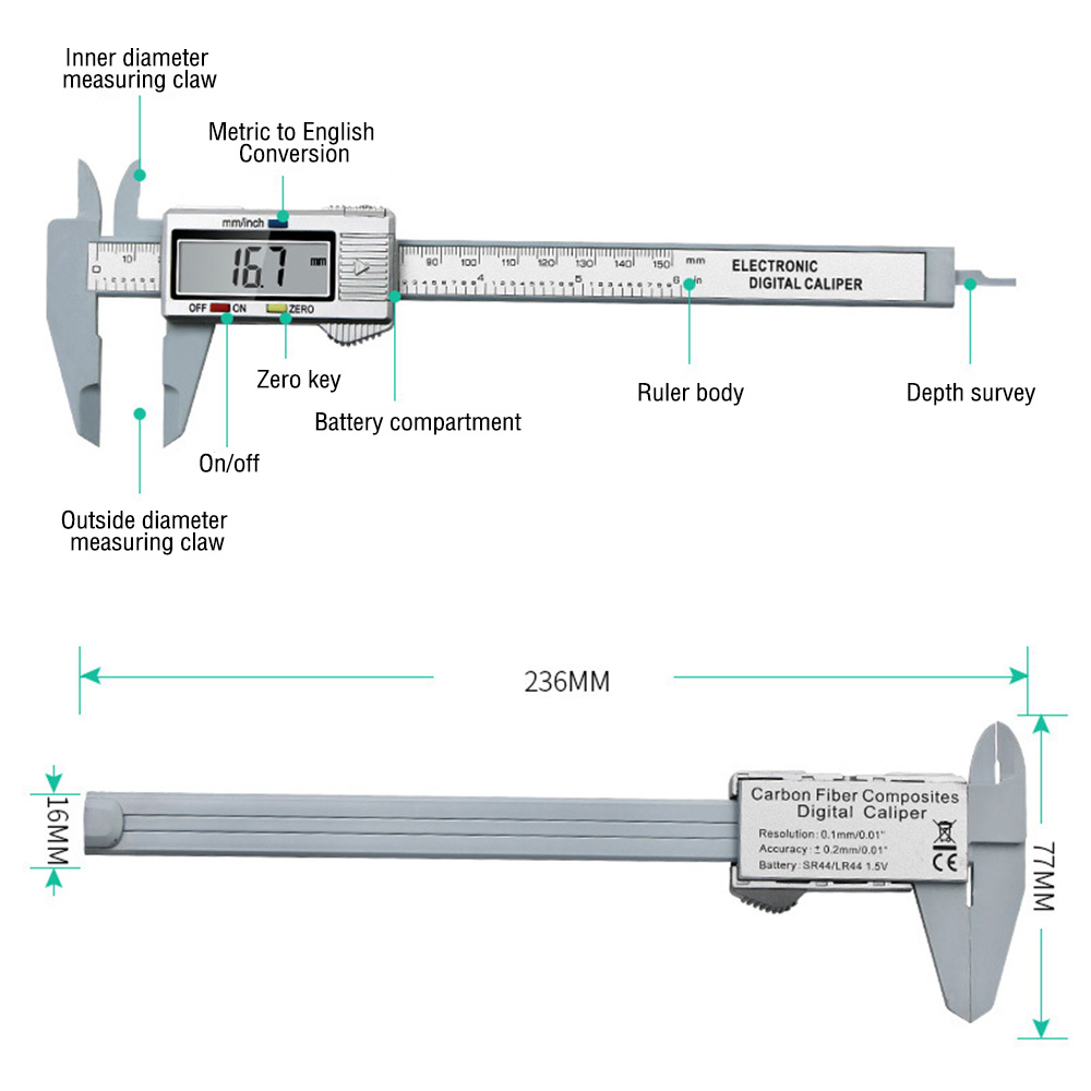 diymore thước Cặp dụng cụ đo thước kỹ thuật số 150mm thước vi lượng kỹ thuật số không thấm nước dễ dàng chuyển đổi từ inch đến mm