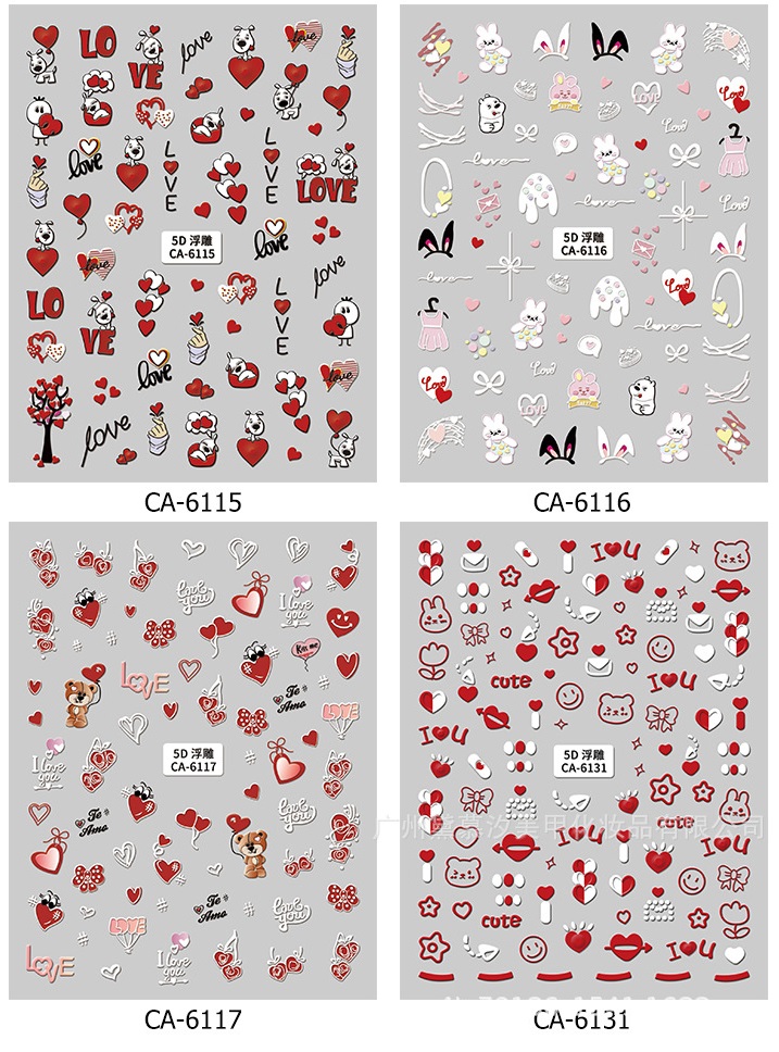 Sticker Nail 5D Lụa Nổi | LOVE Tim Đỏ | Hình Dán Móng Tay CA
