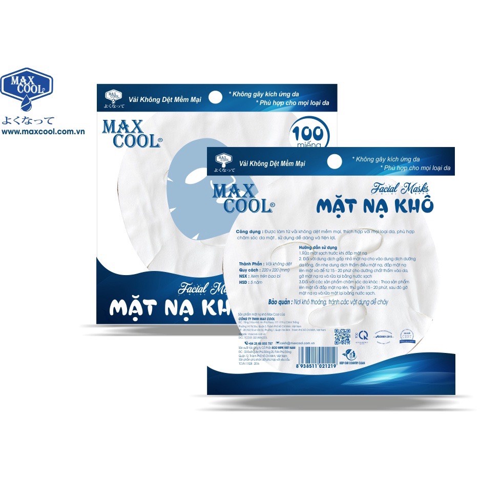 Mặt nạ khô MAX COOL chăm sóc da tiện lợi 100 miếng