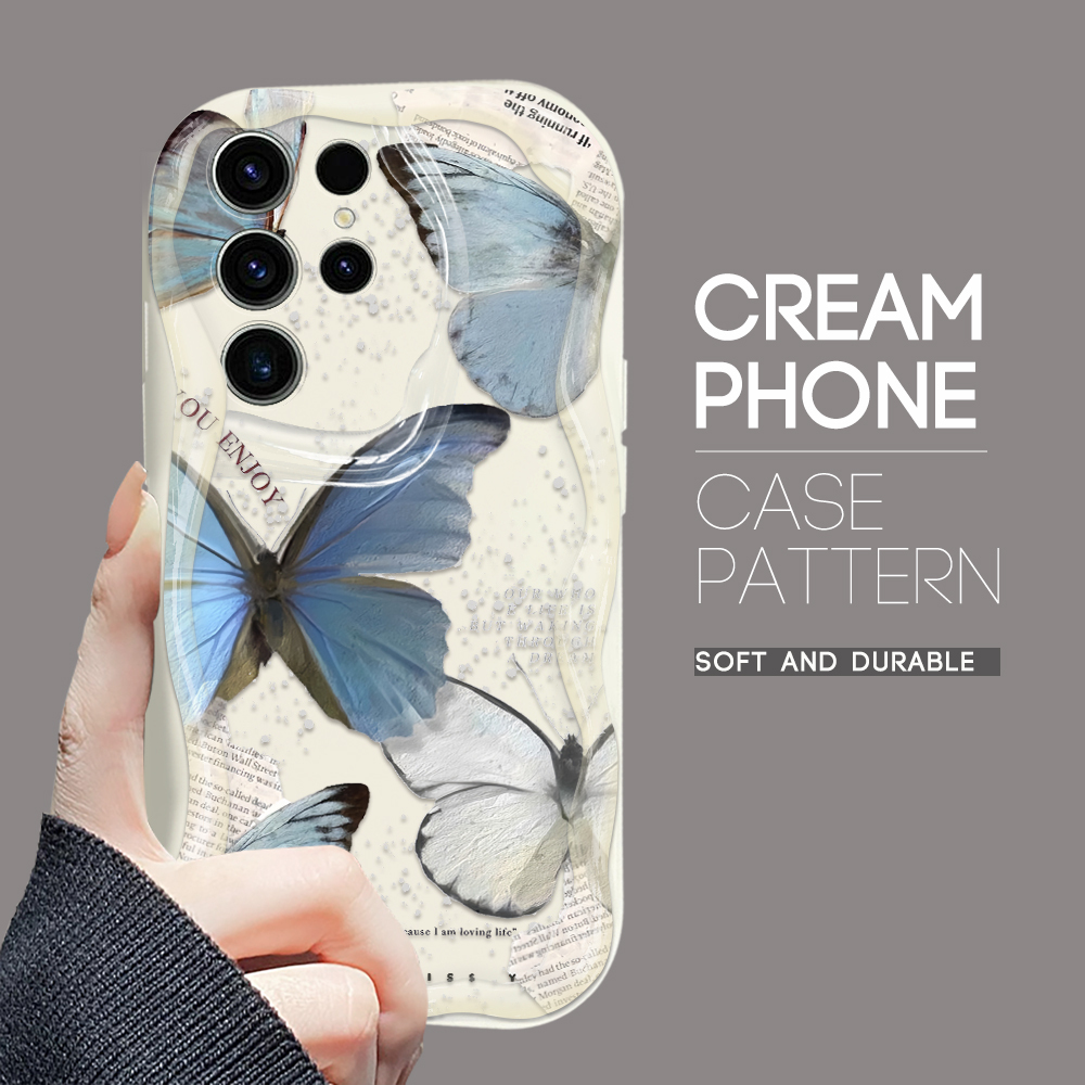 【Limited edition】 BILI for S20 S21 S23 FE S21 S22 S23 S24+ Ultra 5G Back Cover Butterfly Samples Pattern Cream Texture Wavy Soft Covers.