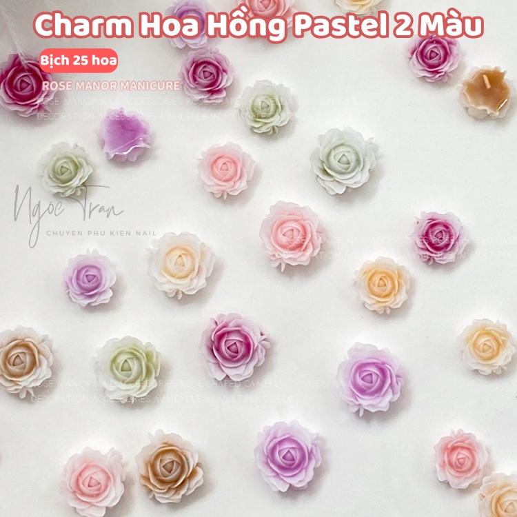 Set 25 Charm Hoa Hồng Pastel 2 Màu | Trang Trí Móng Tay