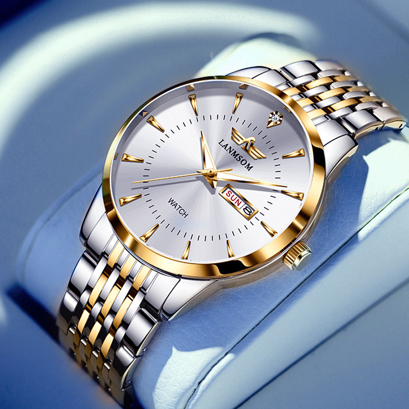 【Exclusive Offer】LANMSOM Men's Watch - Dual Date Fashion Business Simple Quartz Watch (Non-Mechanical) with Steel Strap