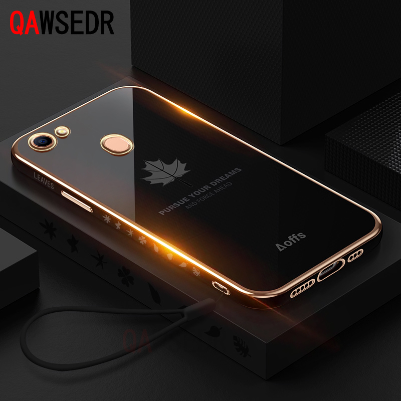QAWSEDR Ốp Cho OPPO A73 A79 F5 Ốp Điện Thoại Mềm Bảo Vệ Máy Ảnh Chính Xác Mạ Điện Hình Lá Phong Trẻ Trung Cho Nữ Ốp TPU Có Dây Đeo Miễn Phí