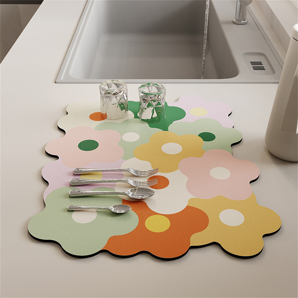 ONLYE💚 Dish Drying Mat Water Absorb Draining Mat Kitchen Absorbent Pad Quick Drying Quick Draining Thickened Mat Dish Drying Mat Wash Basin Sink