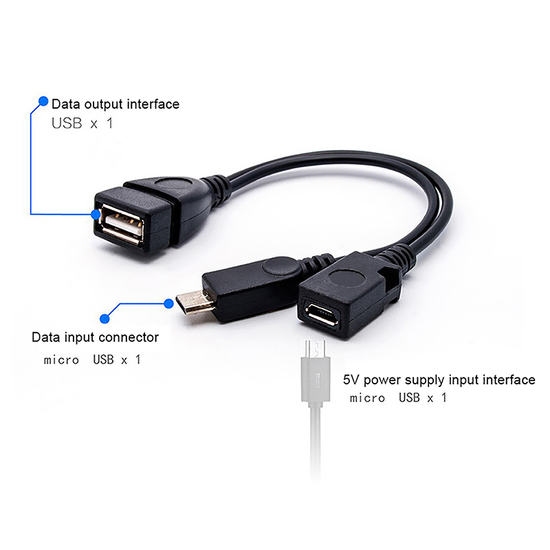1Pc 20cm 2 In 1 Micro USB Host Power Y Splitter USB 2.0 Port Terminal Adapter OTG Cable. 