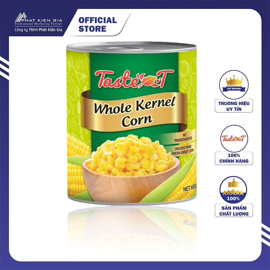 Bắp / Ngô Hạt Đóng Hộp Taste-T 2,95kg - Nhập Khẩu Thái Lan | Taste-T Whole Kernel Corn 2.95kg