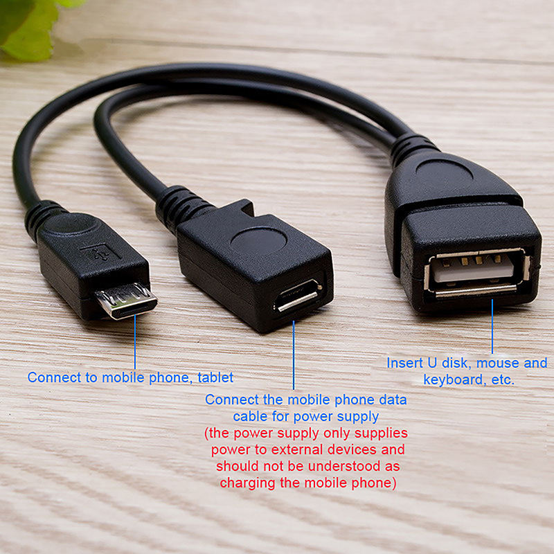 1Pc 20cm 2 In 1 Micro USB Host Power Y Splitter USB 2.0 Port Terminal Adapter OTG Cable. 