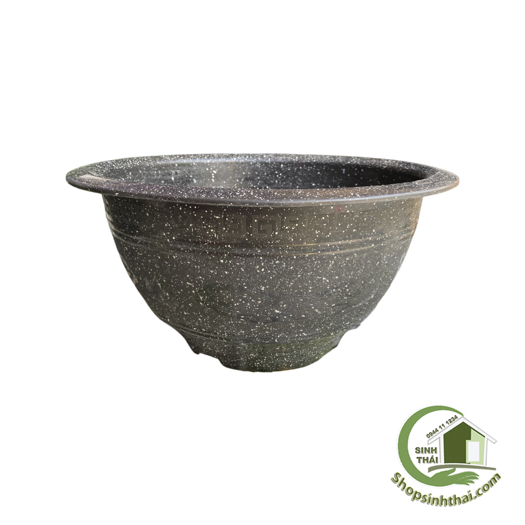Chậu nhựa giả đá hình tròn màu đen - Chậu nhựa trồng cây 38cm x 22cm